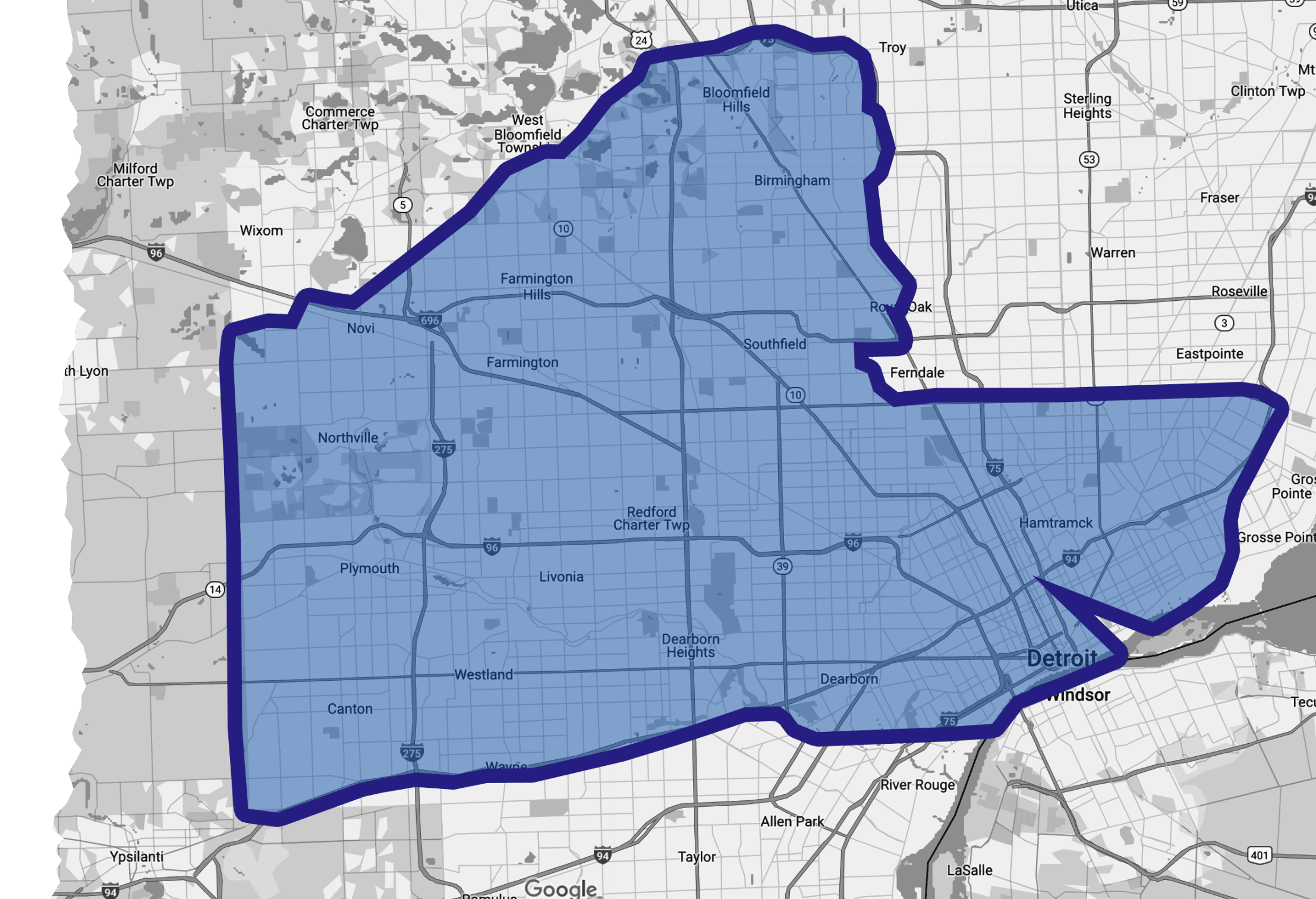 Majestic Heating & Cooling service area map image.